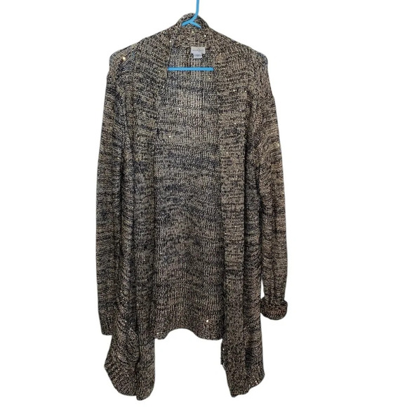 jaclyn smith plus size gold and black open cardigan with gold sequins - Picture 1 of 10